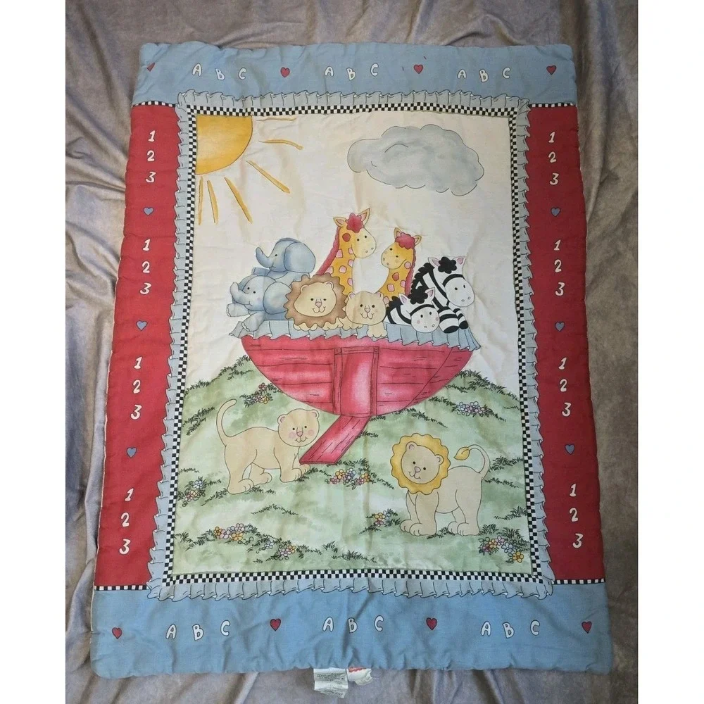 VTG Noah's Ark Baby Crib Comforter Blanket Fisher Price Cotton Nursery Unisex